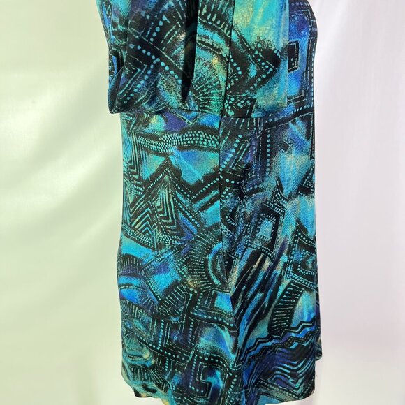 Chico's Travelers Size 3 (XL) Thin Slinky Knit Long Sleeve Top Abstract Teal - Picture 3 of 8